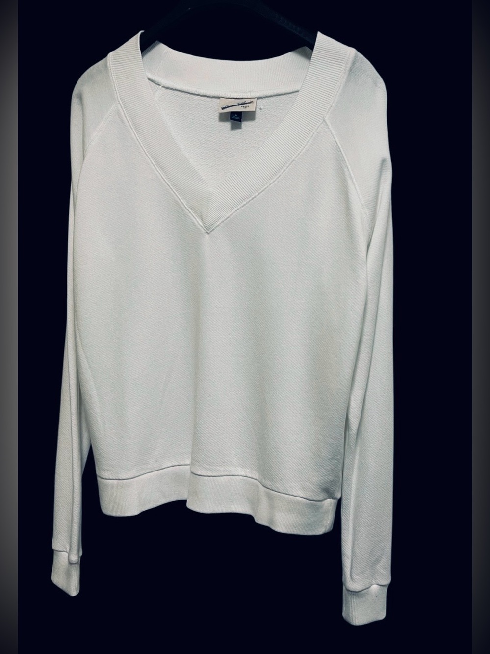 UNIVERSAL THREAD SWEATSHIRT RIBBED V-NECK & HEM LONG SLEEVE WHITE WOMEN MÉDIUM *